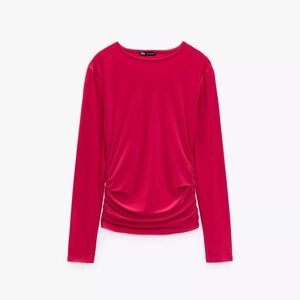 hot pink fitted long sleeve slinky zara top